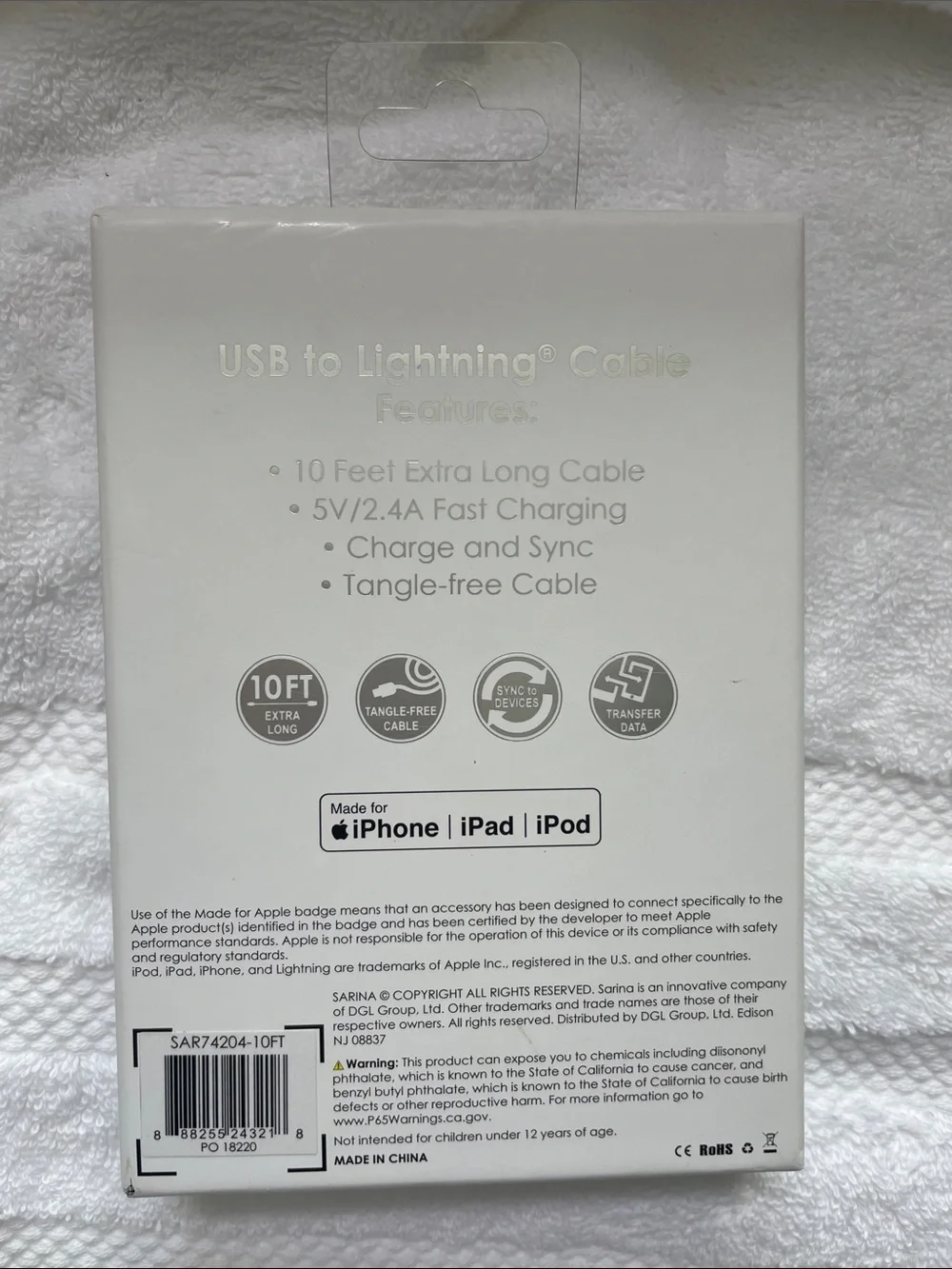 BRAND NEW Sarina Glitter Rainbow USB to Lightning Cable for iPhone - 10ft